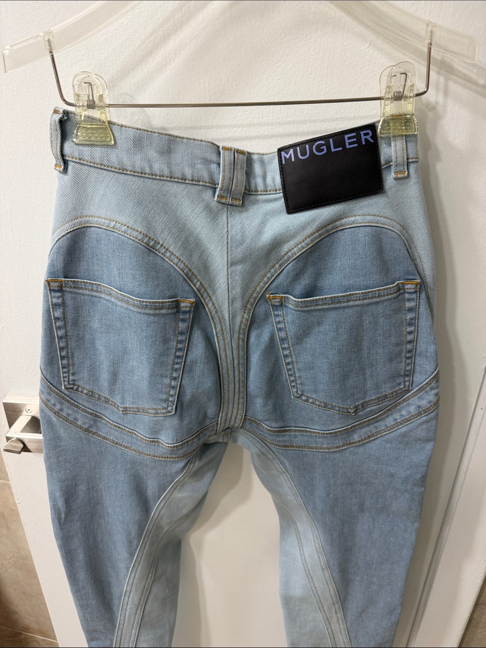 Mugler Light Blue Paneled High-Rise Jeans